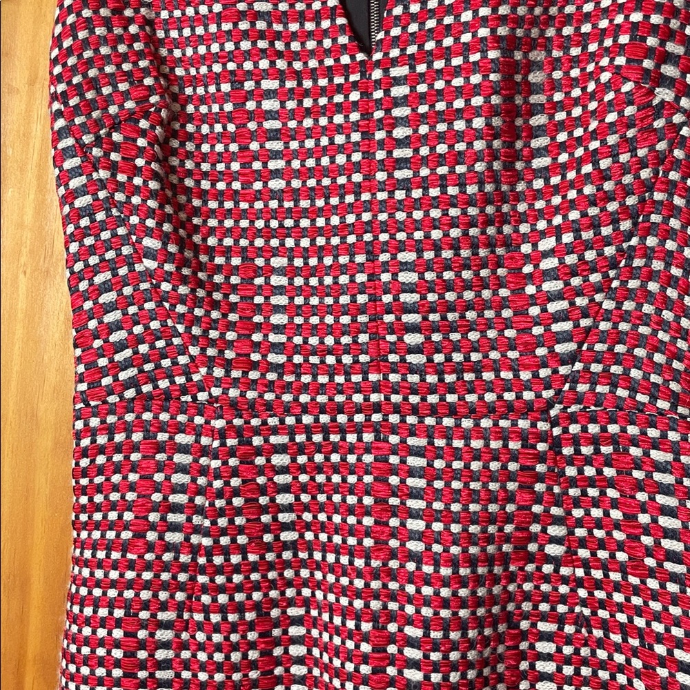 Victoria Beckham Red, Cream, and Gray Woven Midi Dress, Size 6 - Picture 4 of 8